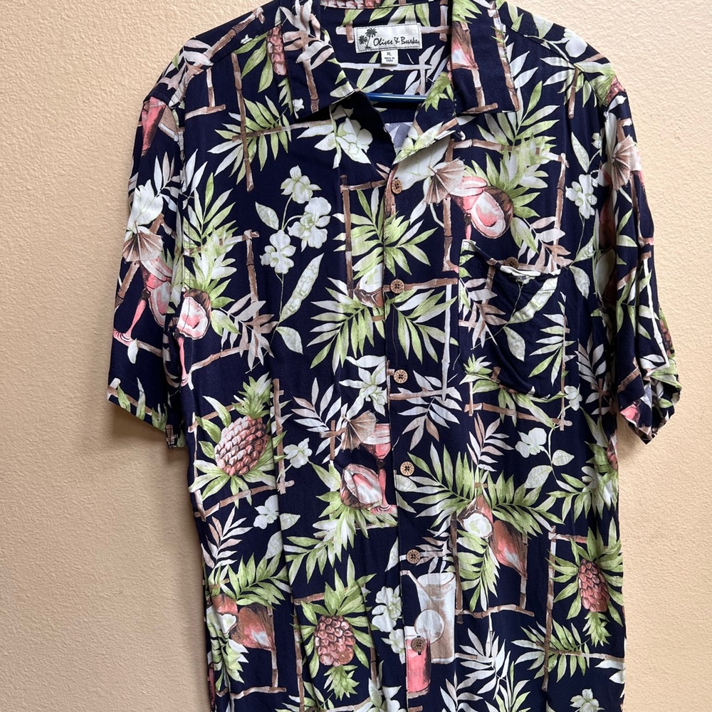 Tropical Button-down XL Shirt. Palms, Coconut, Cocktails